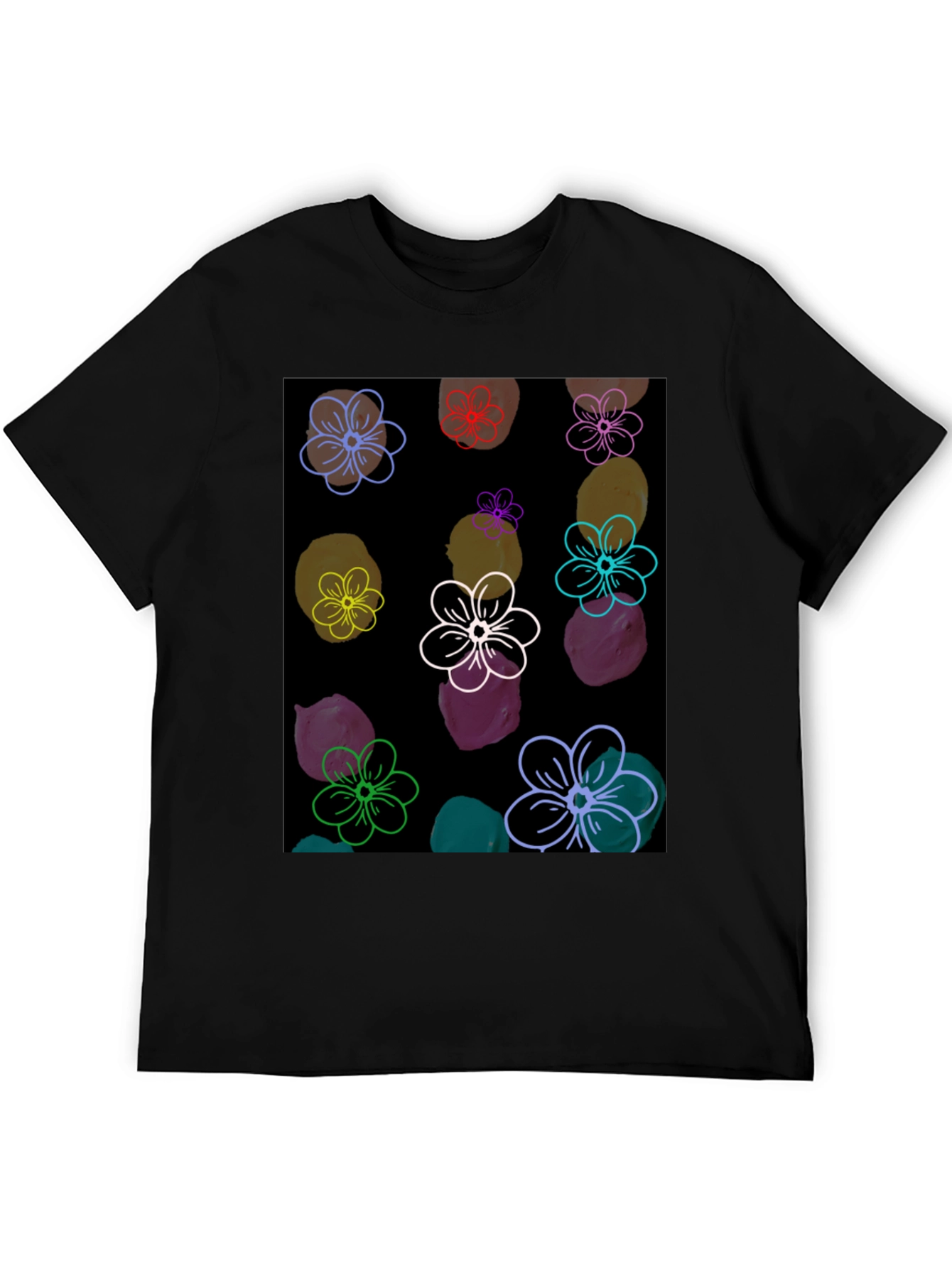 Floral Pattern Black T-Shirt