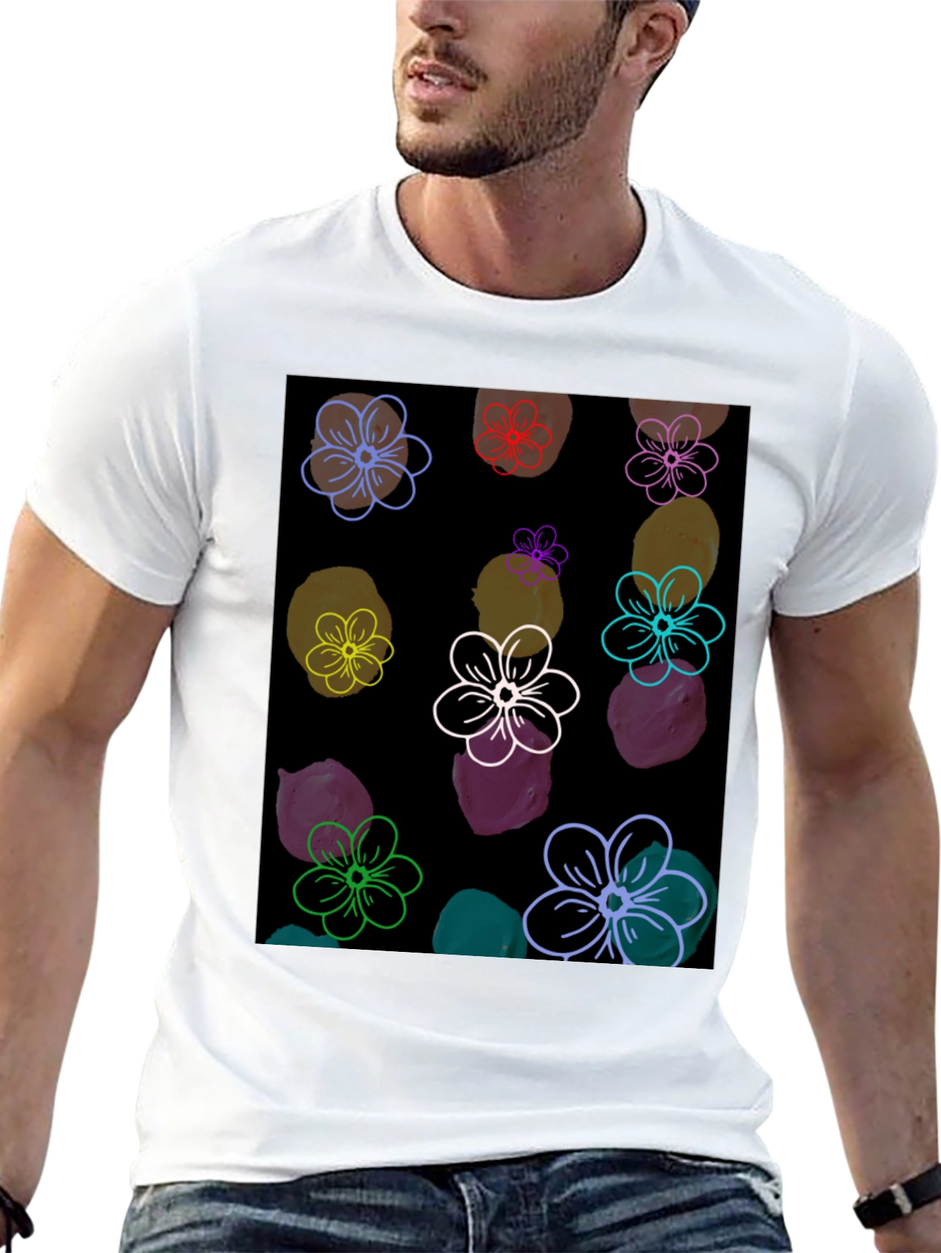 Floral Pattern Black T-Shirt