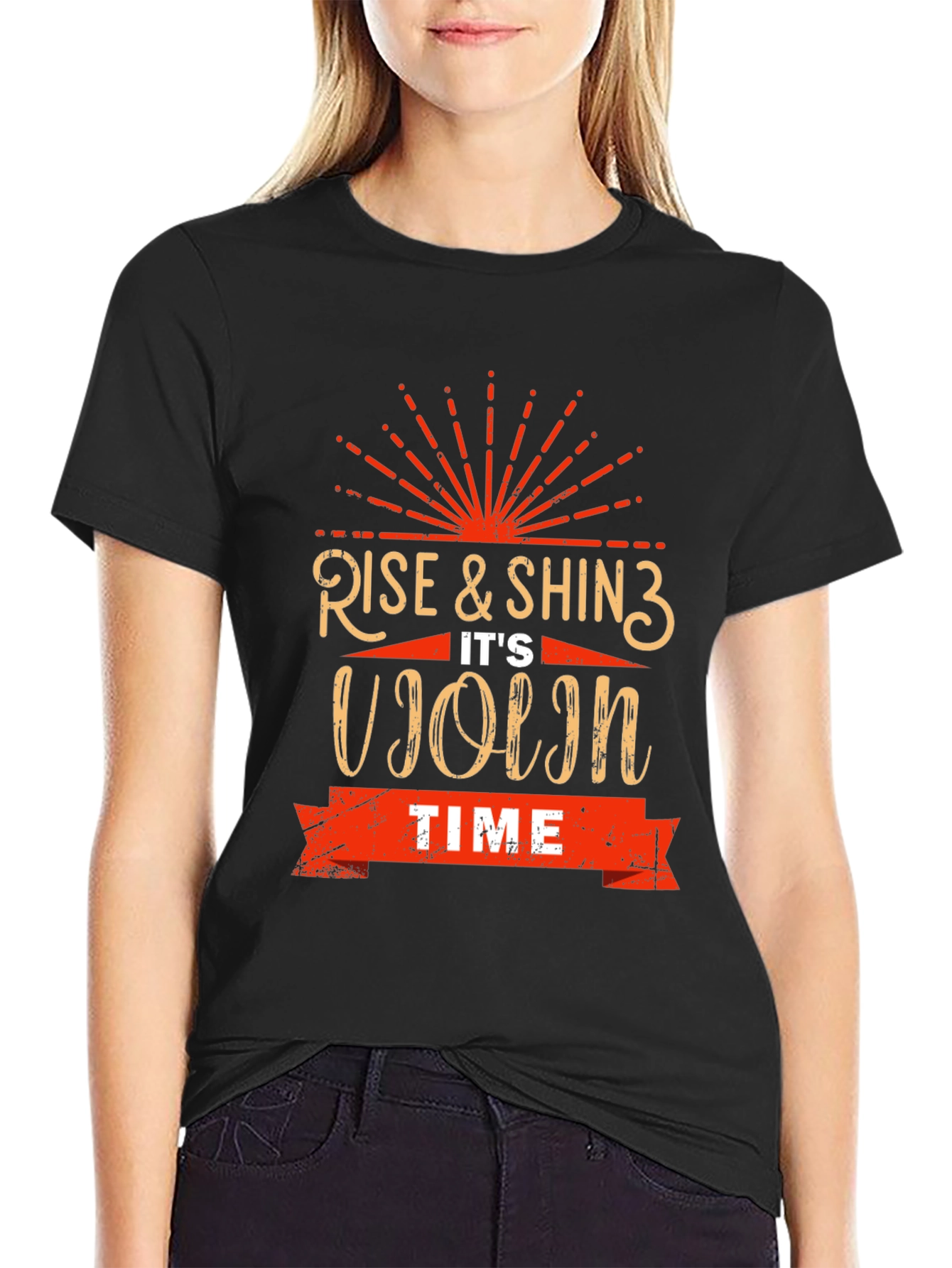 Rise & Shine Its Violin Time Black Graphic Tee