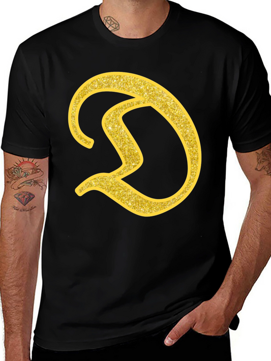 Gold Letter D on Black T-Shirt
