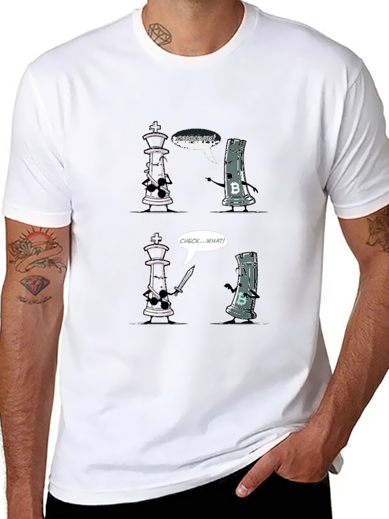 Chess King vs Rook T-Shirt - Checkmate Bitcoin