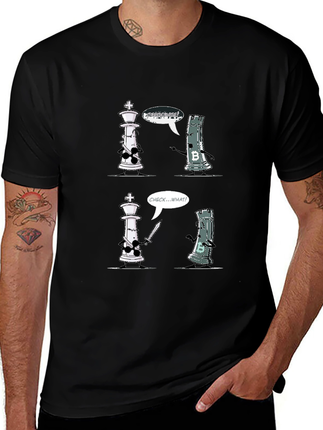 Chess King vs Rook T-Shirt - Checkmate Bitcoin