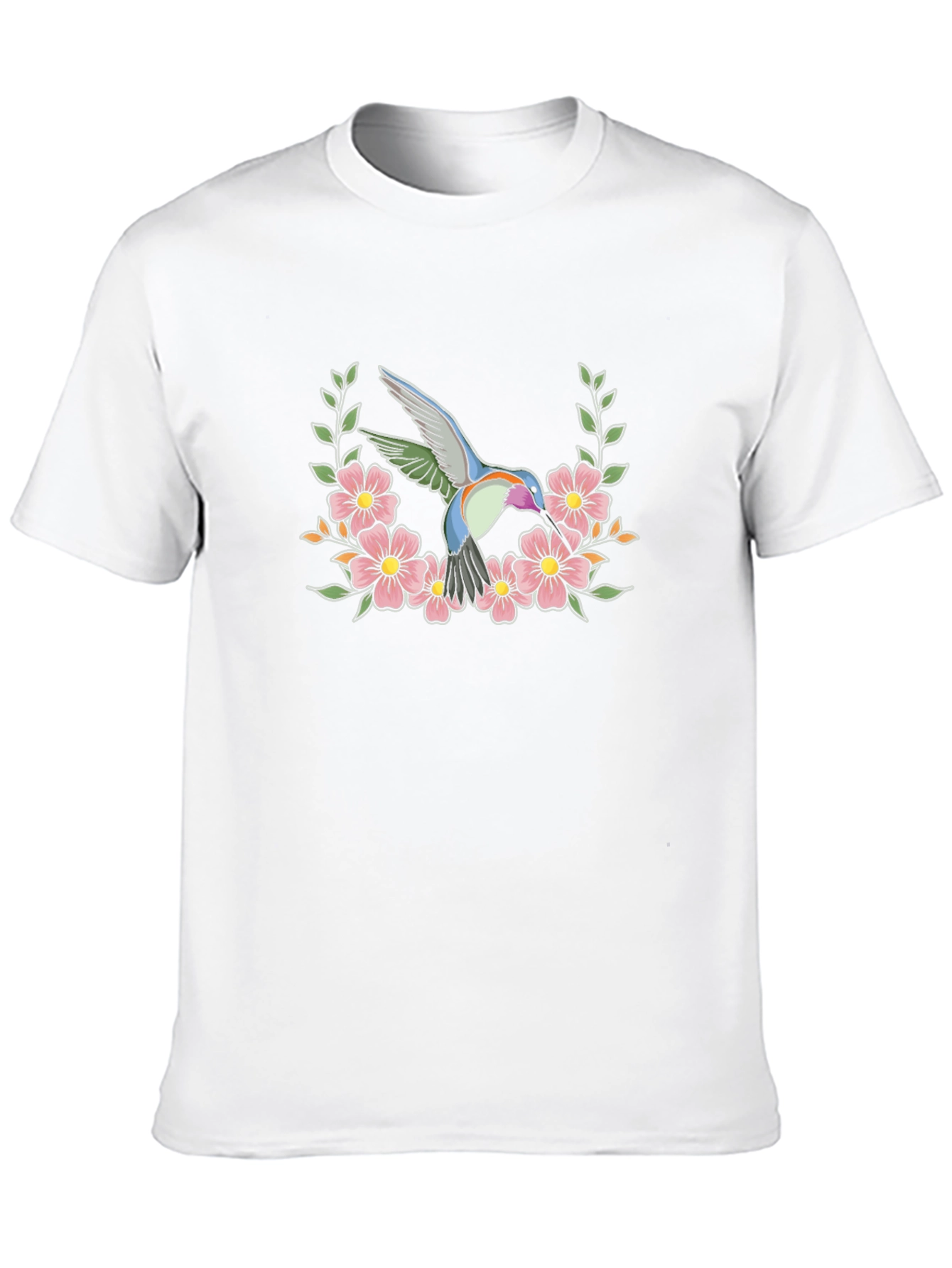 Hummingbird Floral Wreath Graphic Tee - Black