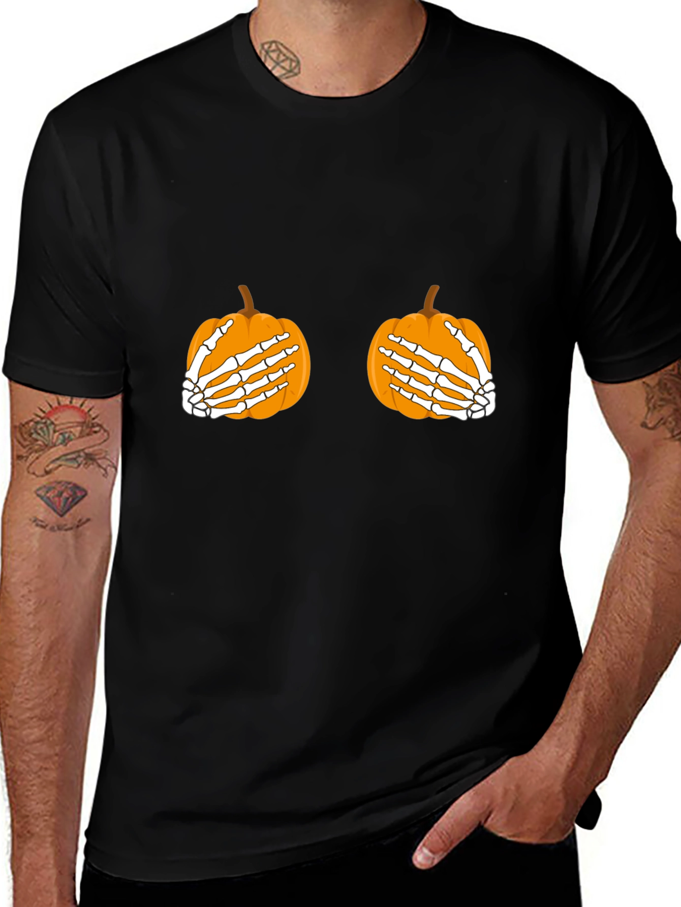Halloween Pumpkin Skeleton Hands T-Shirt