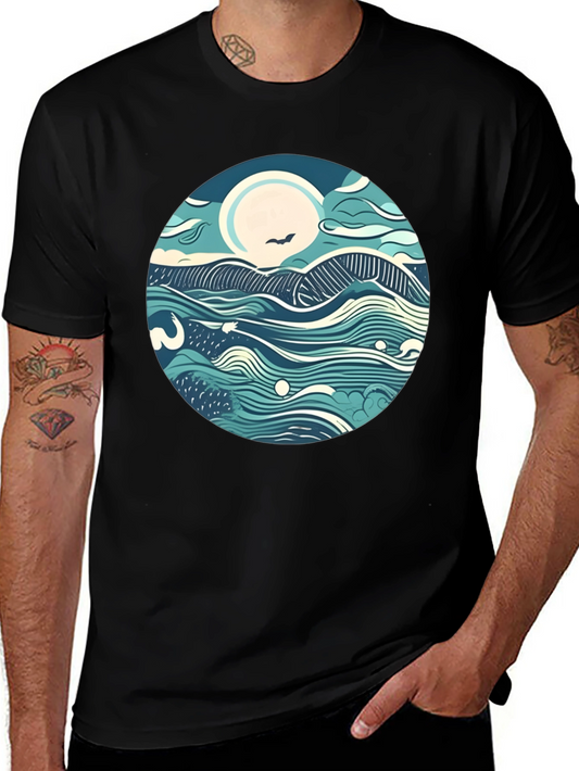Ocean View Graphic Tee - Comfort Fit Black T-Shirt