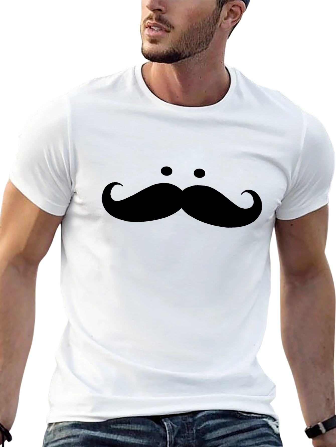 Mustache Graphic Tee - Novelty Black Shirt