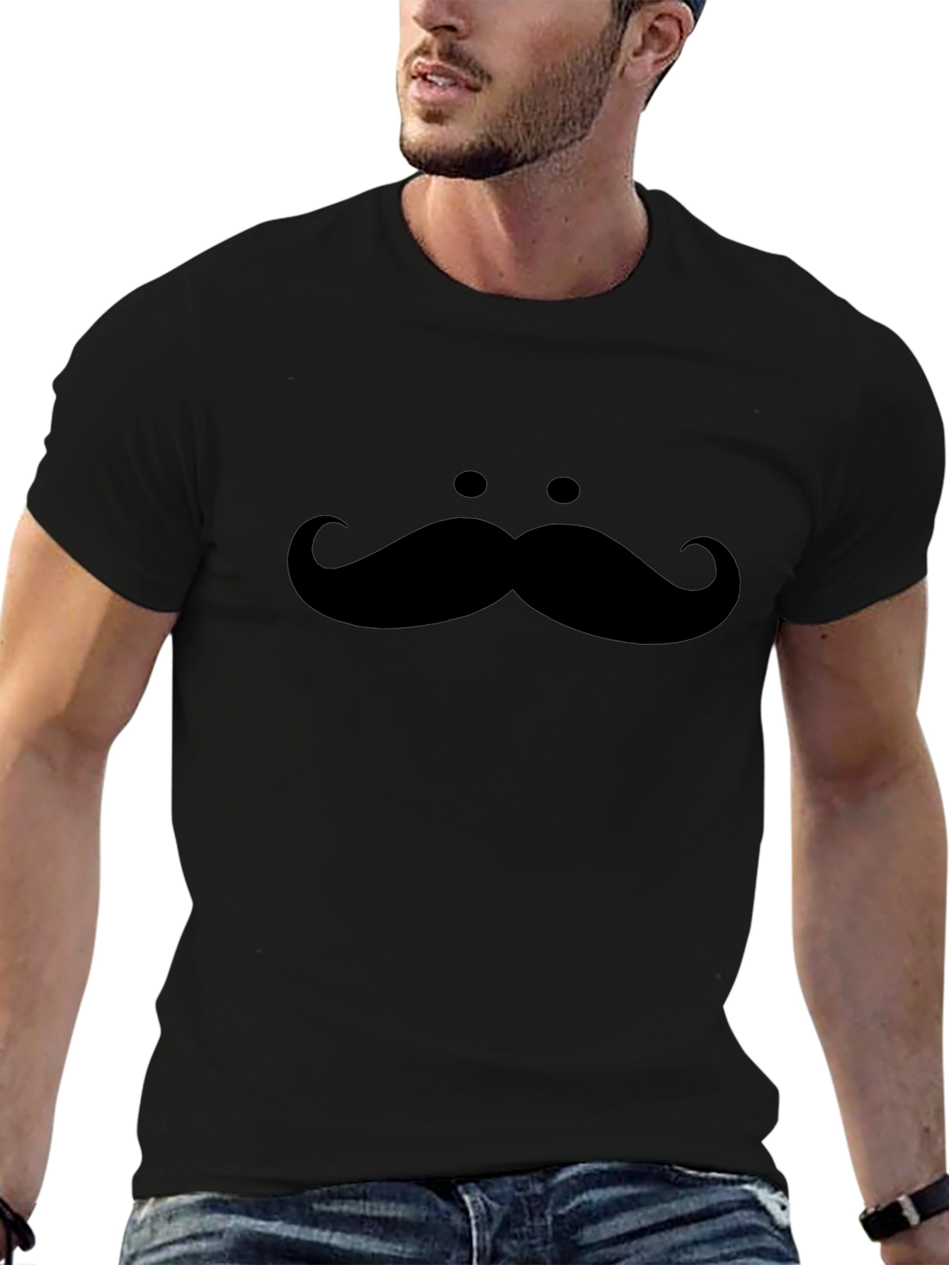 Mustache Graphic Tee - Novelty Black Shirt