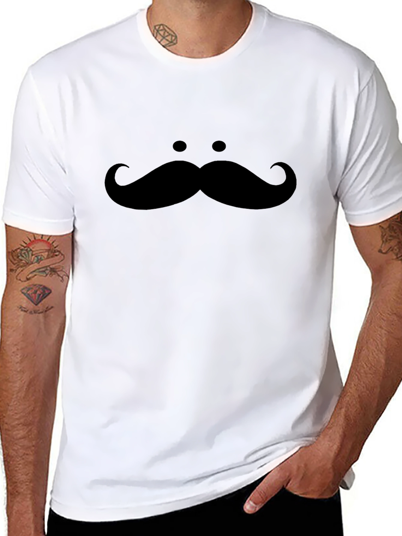 Mustache Graphic Tee - Novelty Black Shirt