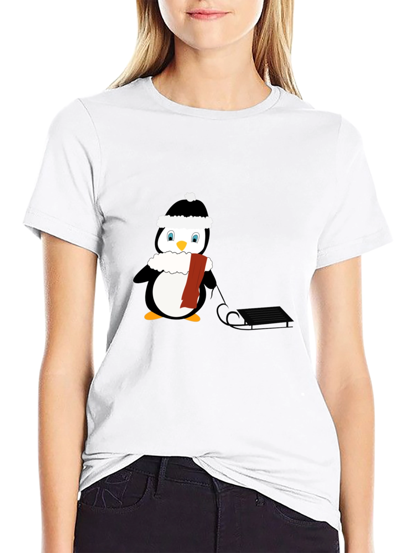 Penguin Sledding Graphic T-Shirt - Winter Fun!