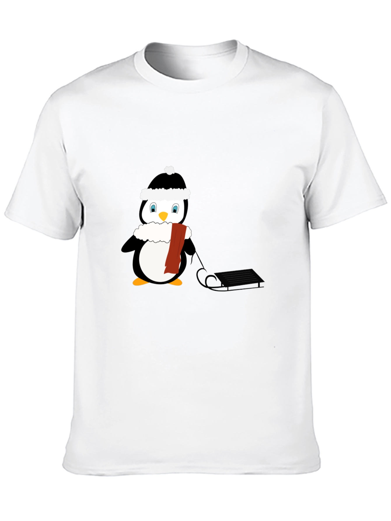 Penguin Sledding Graphic T-Shirt - Winter Fun!