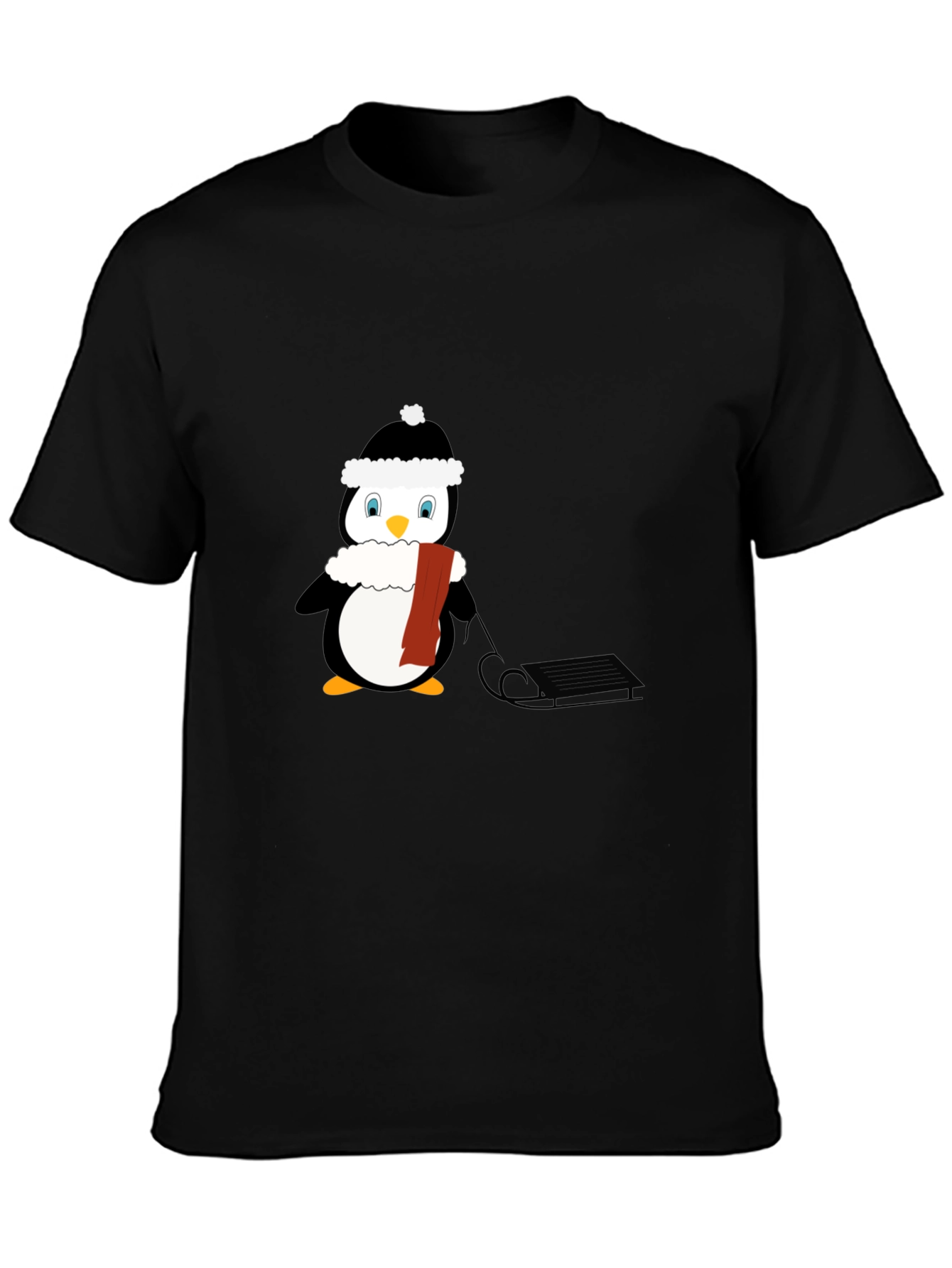 Penguin Sledding Graphic T-Shirt - Winter Fun!