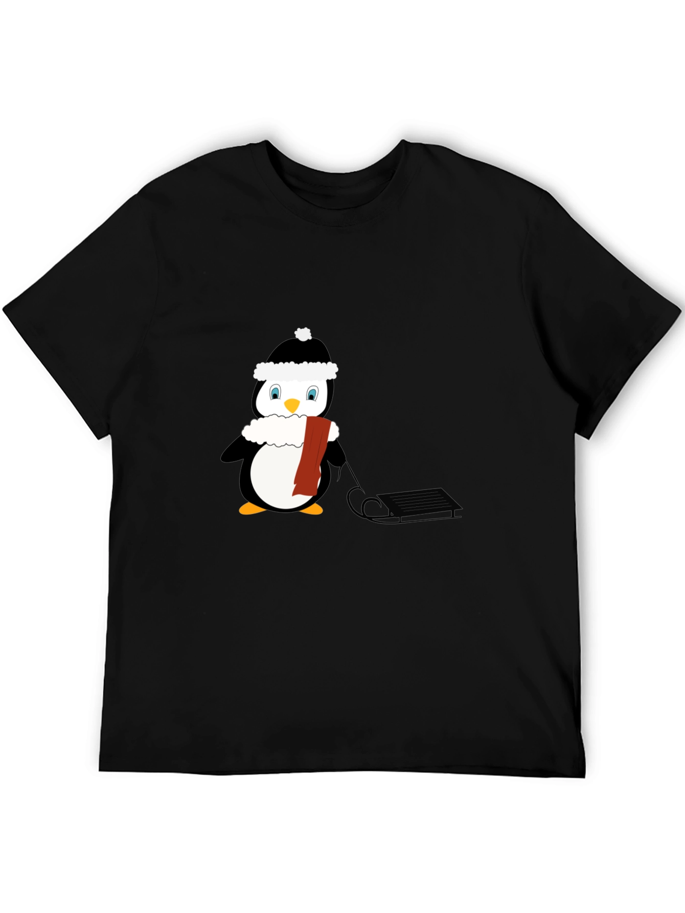 Penguin Sledding Graphic T-Shirt - Winter Fun!
