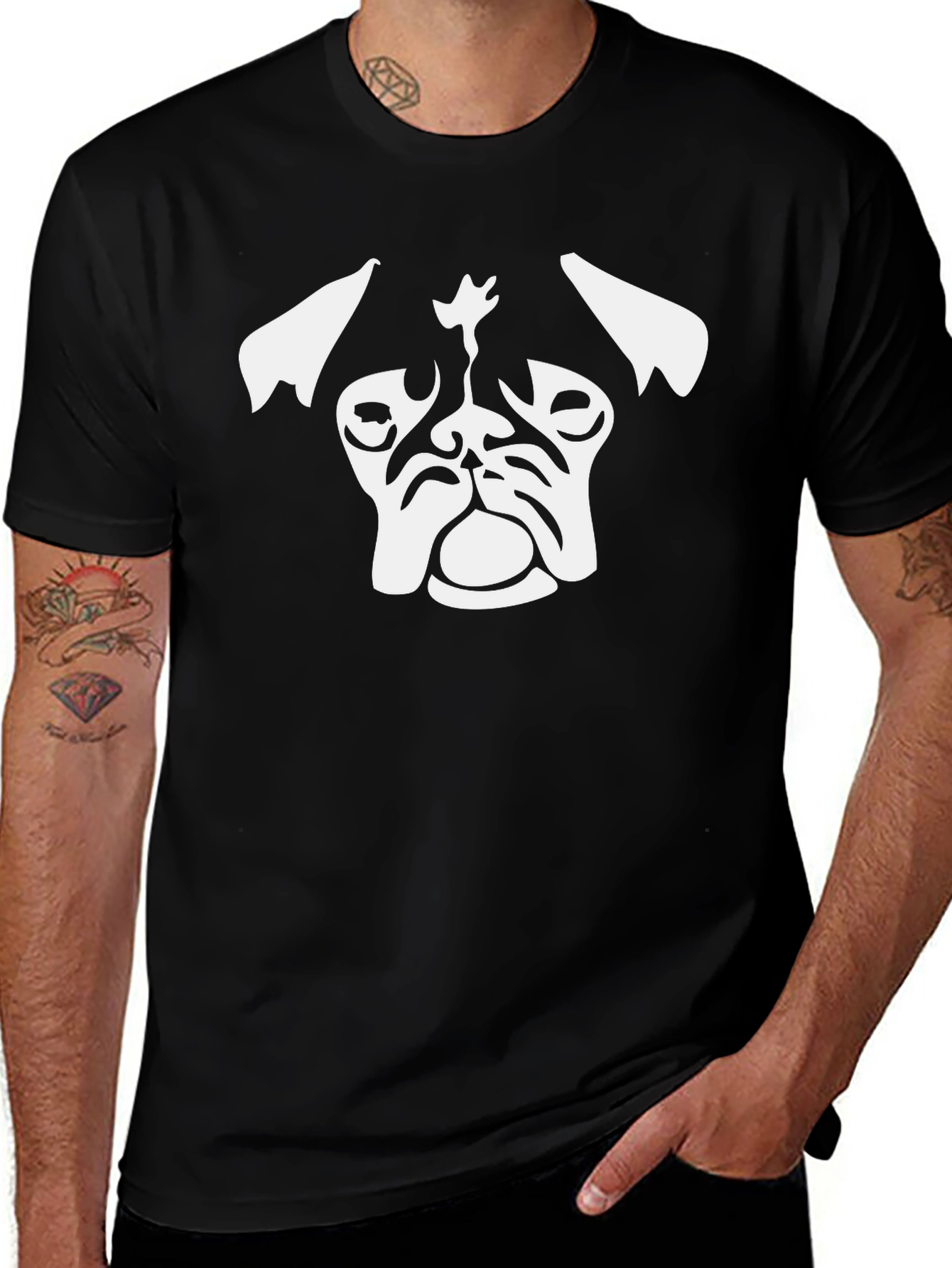 Pug Head Graphic Tee - Stylish Black T-Shirt