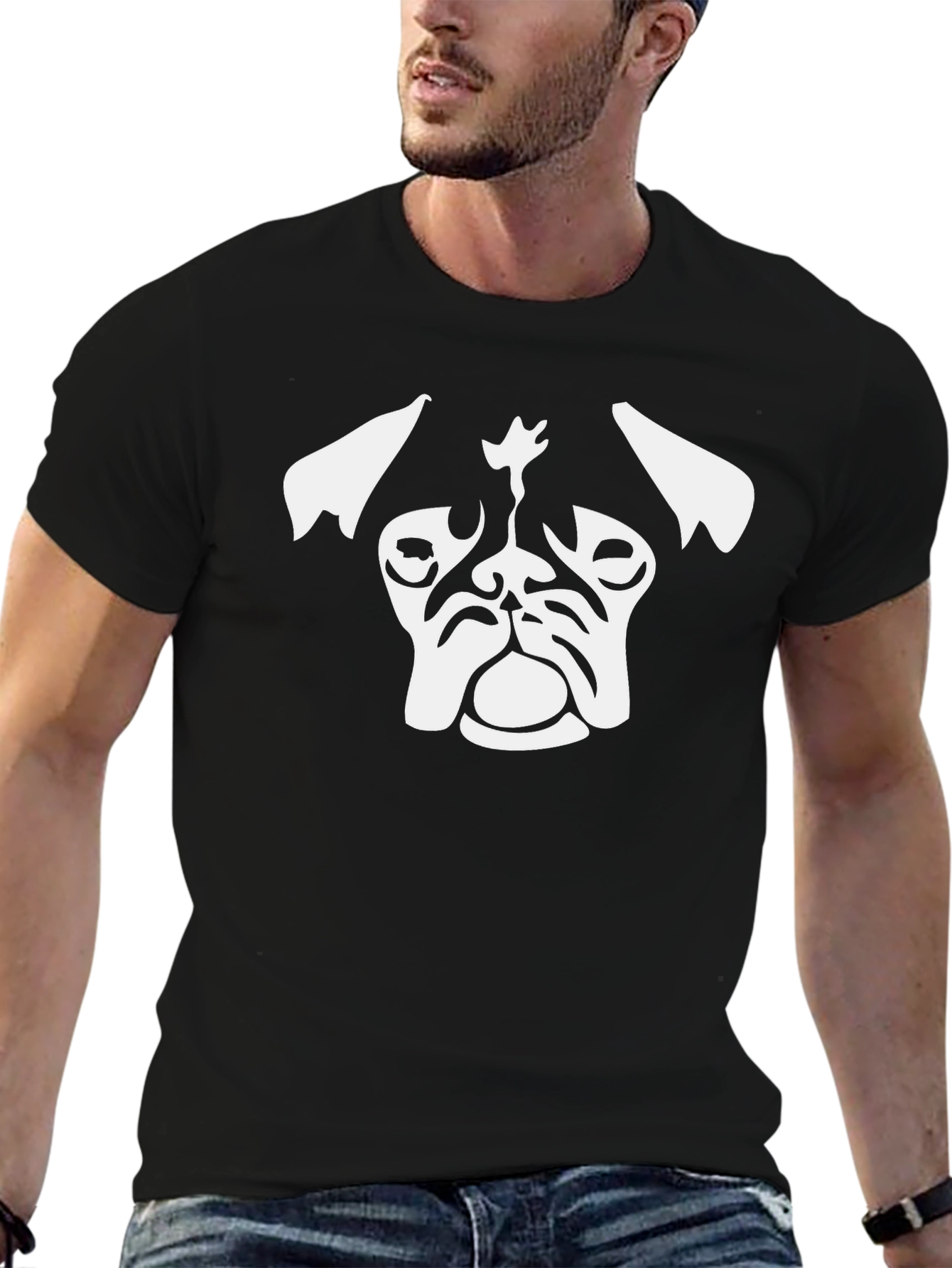 Pug Head Graphic Tee - Stylish Black T-Shirt