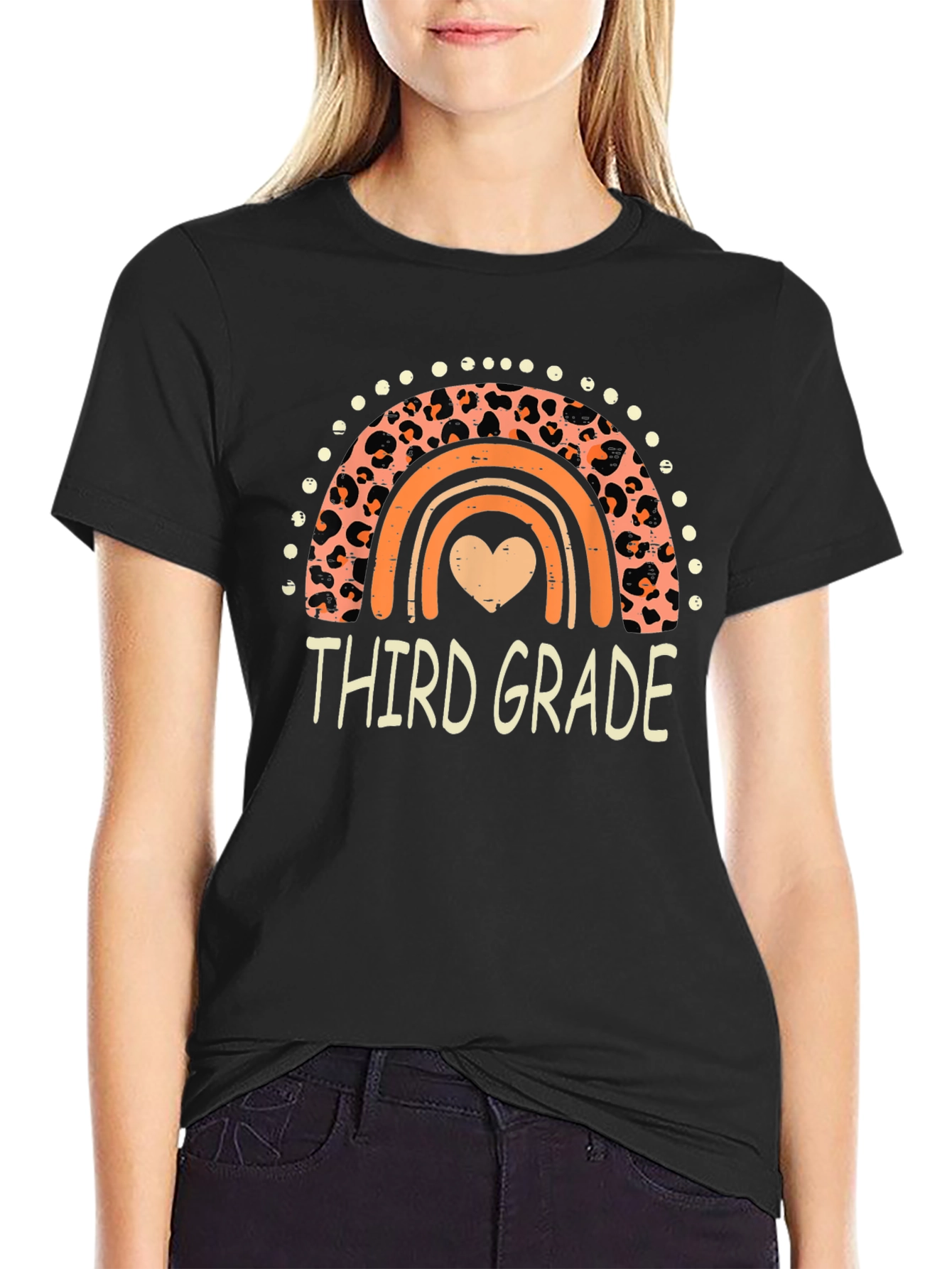 Third Grade Rainbow Leopard Print T-Shirt