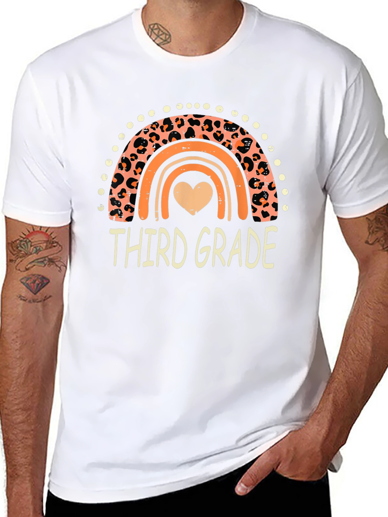 Third Grade Rainbow Leopard Print T-Shirt