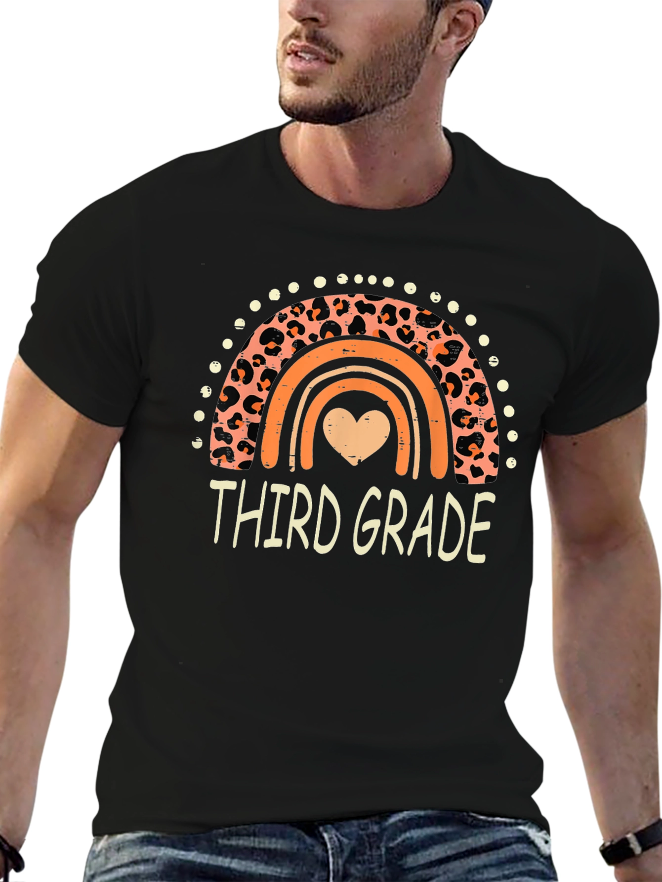 Third Grade Rainbow Leopard Print T-Shirt