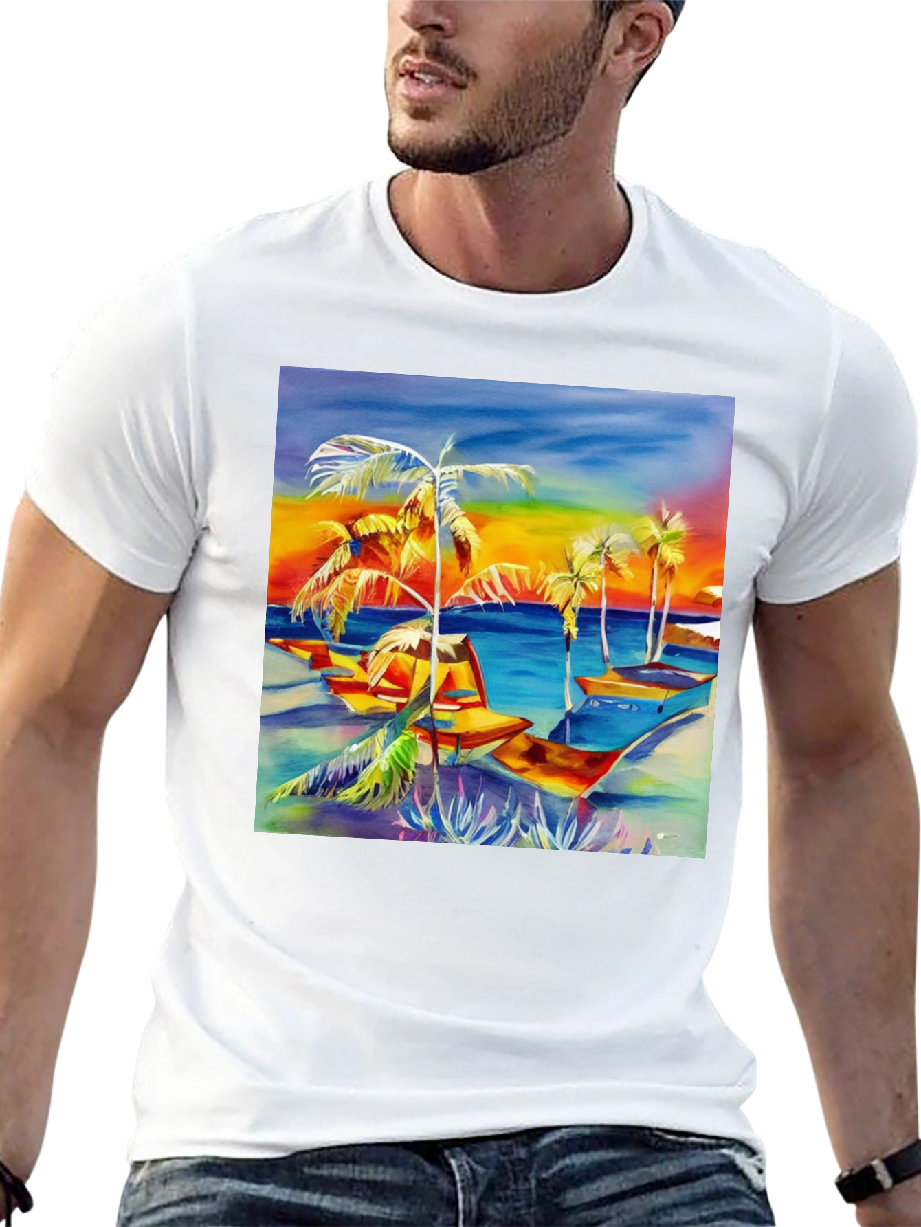 Tropical Beach Palm Tree Graphic Tee