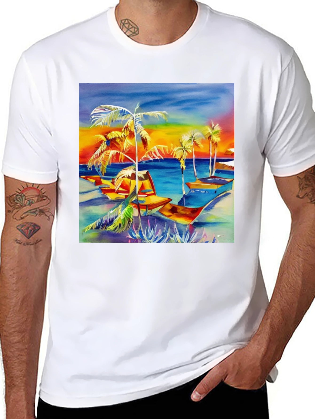 Tropical Beach Palm Tree Graphic Tee