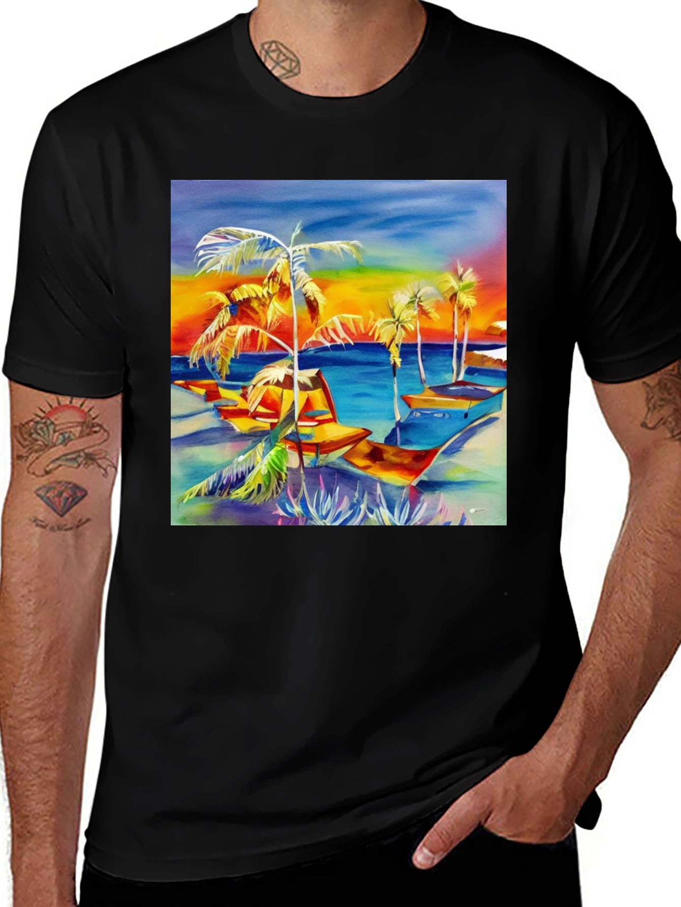 Tropical Beach Palm Tree Graphic Tee