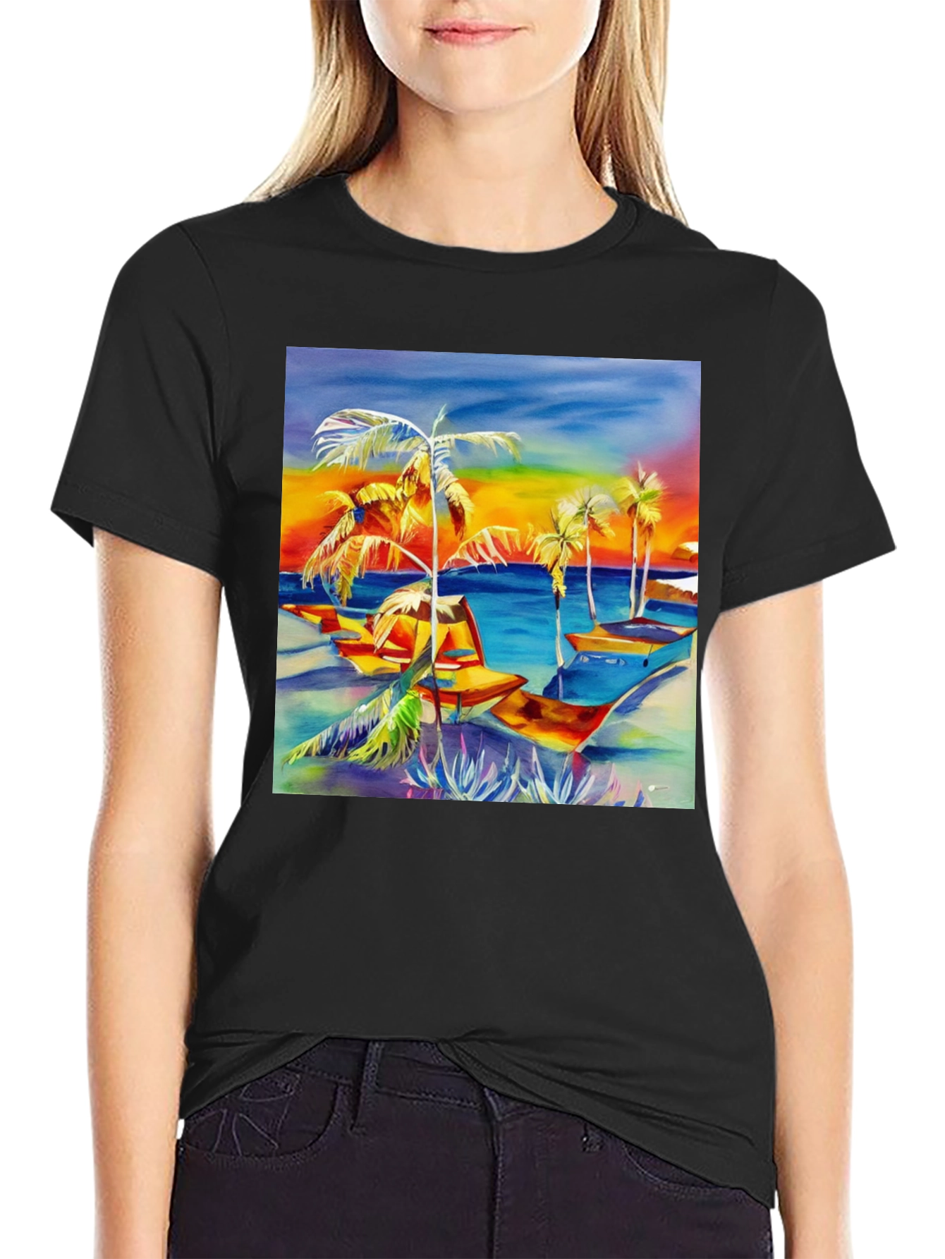 Tropical Beach Palm Tree Graphic Tee