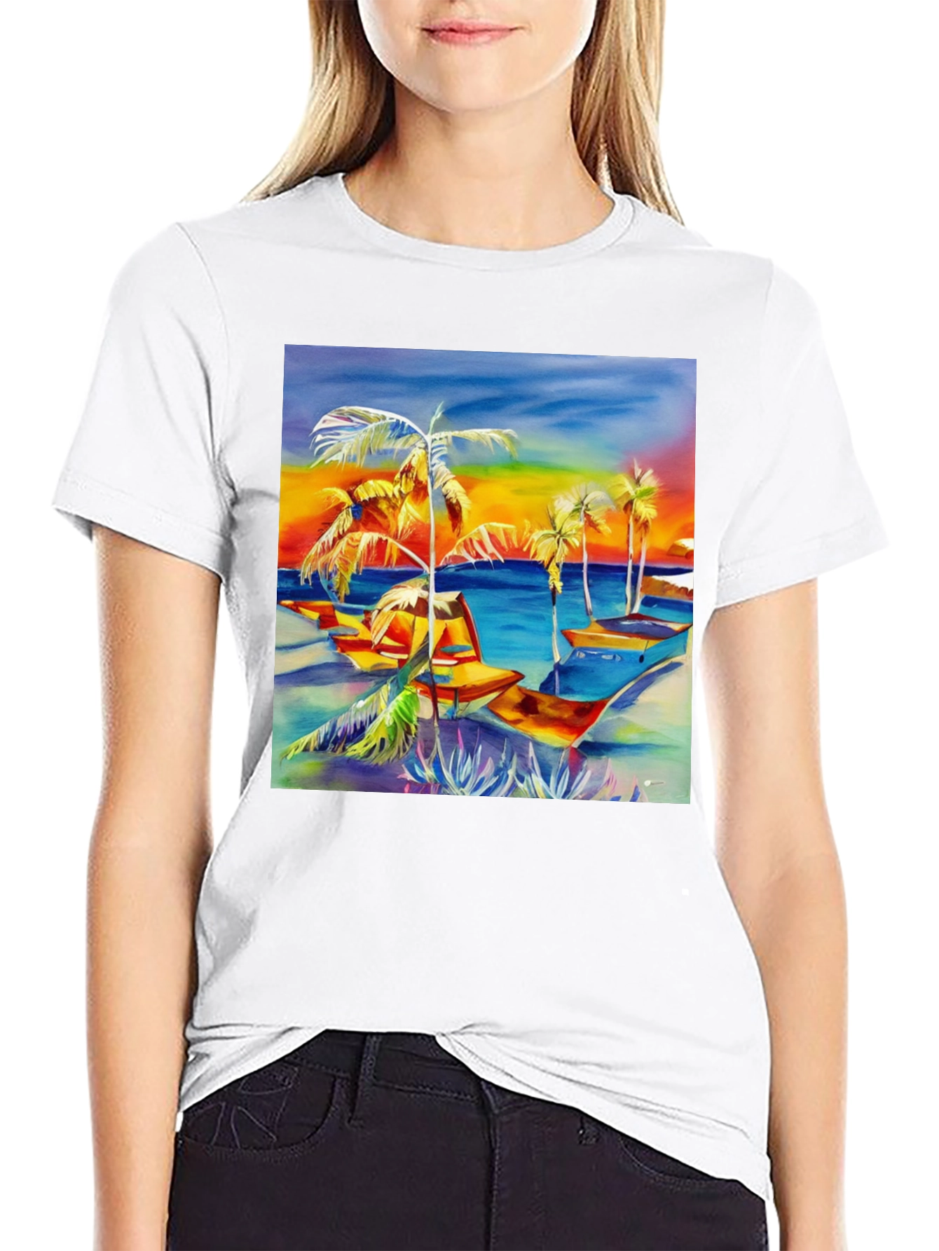 Tropical Beach Palm Tree Graphic Tee