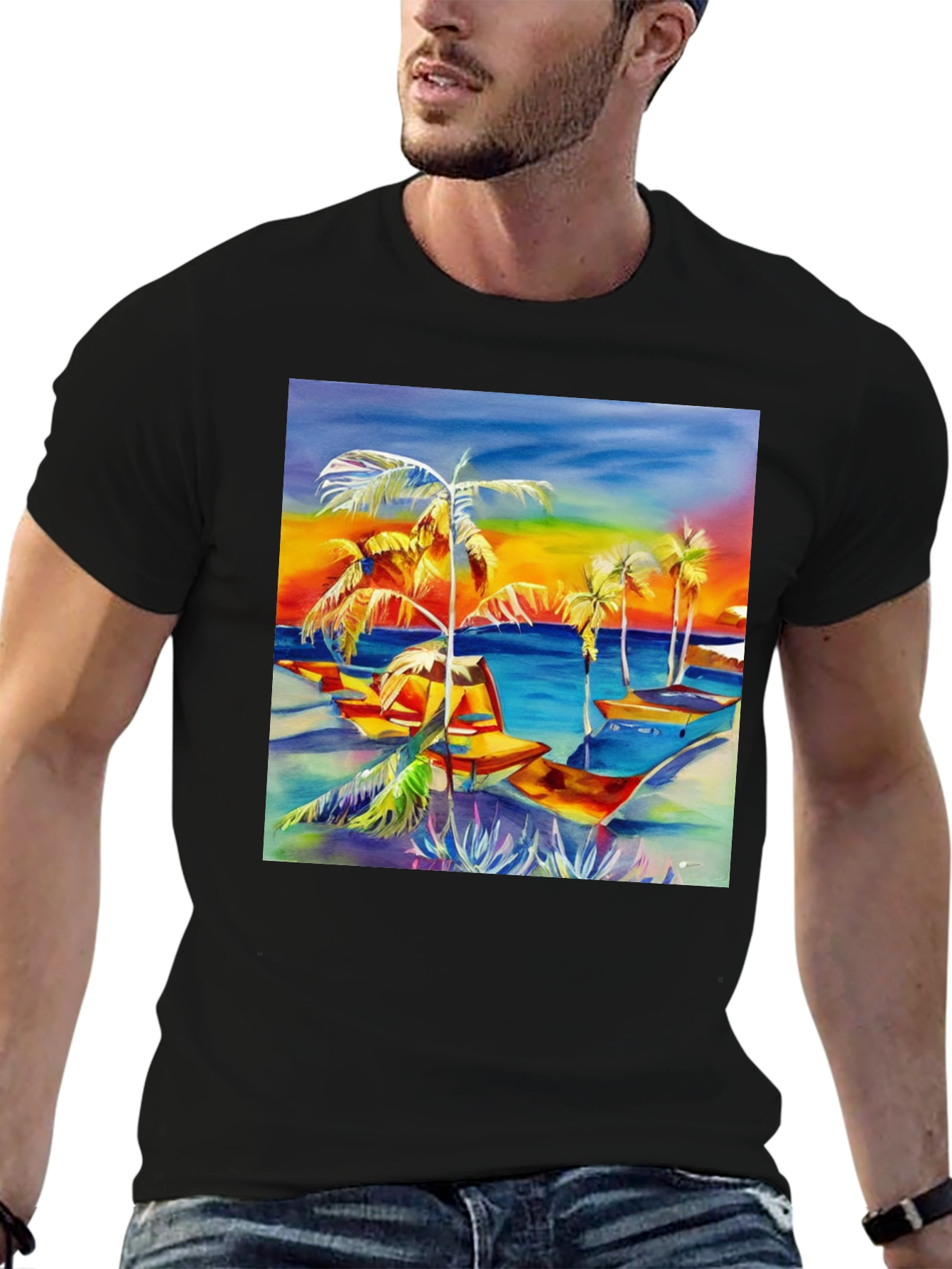 Tropical Beach Palm Tree Graphic Tee