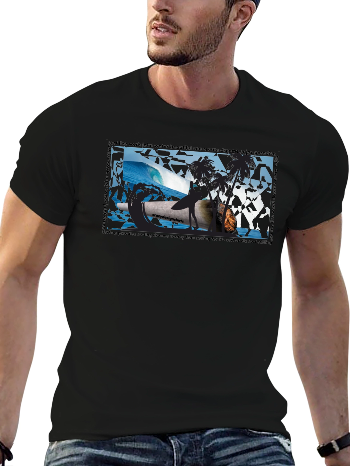 Surfing Paradise Graphic Tee - Black