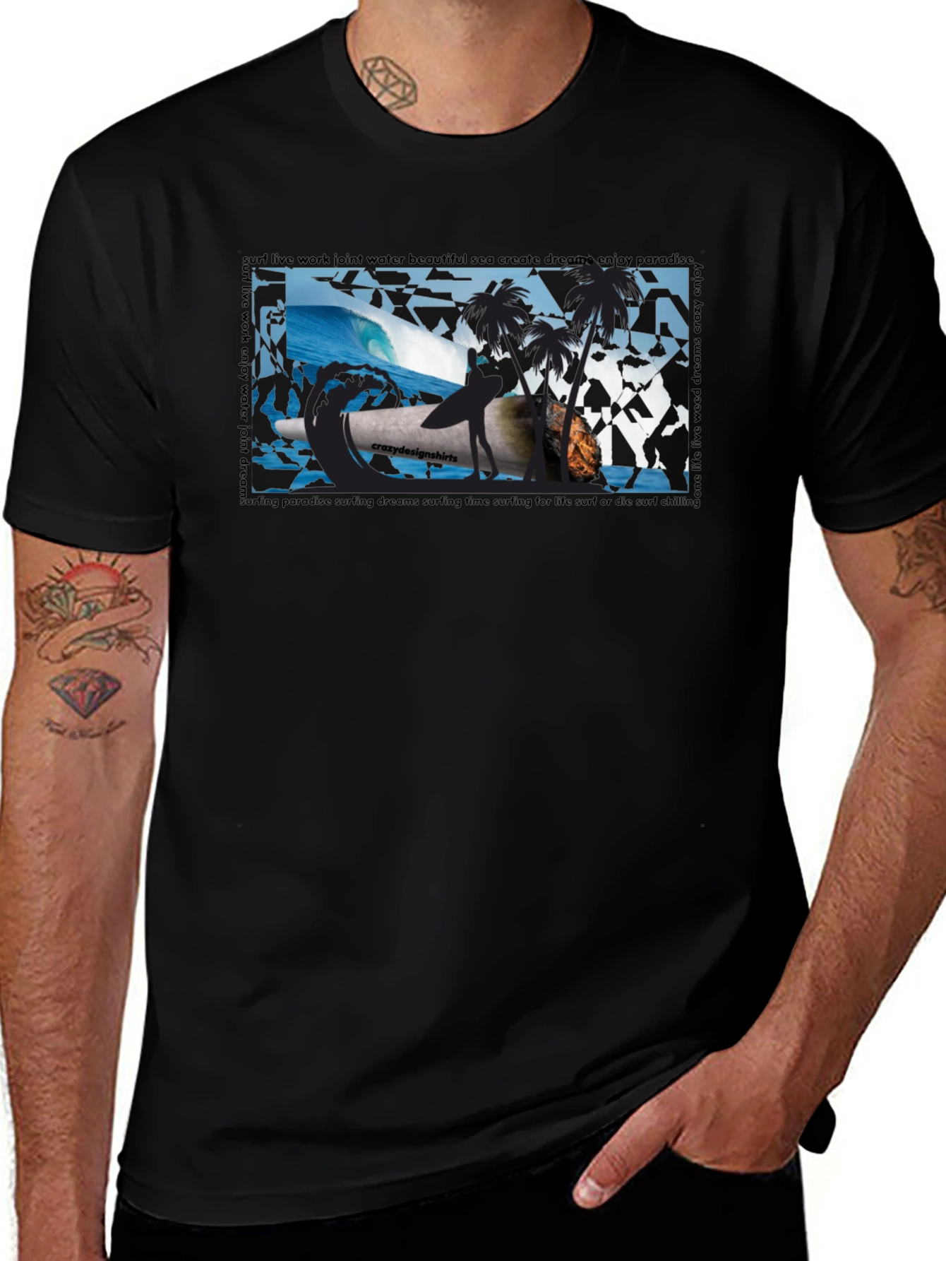 Surfing Paradise Graphic Tee - Black