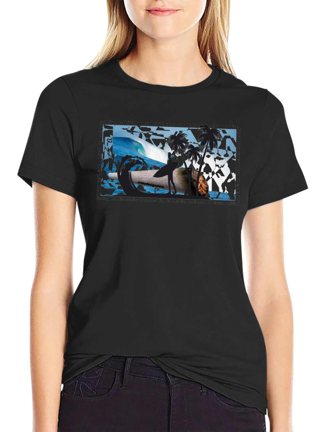 Surfing Paradise Graphic Tee - Black