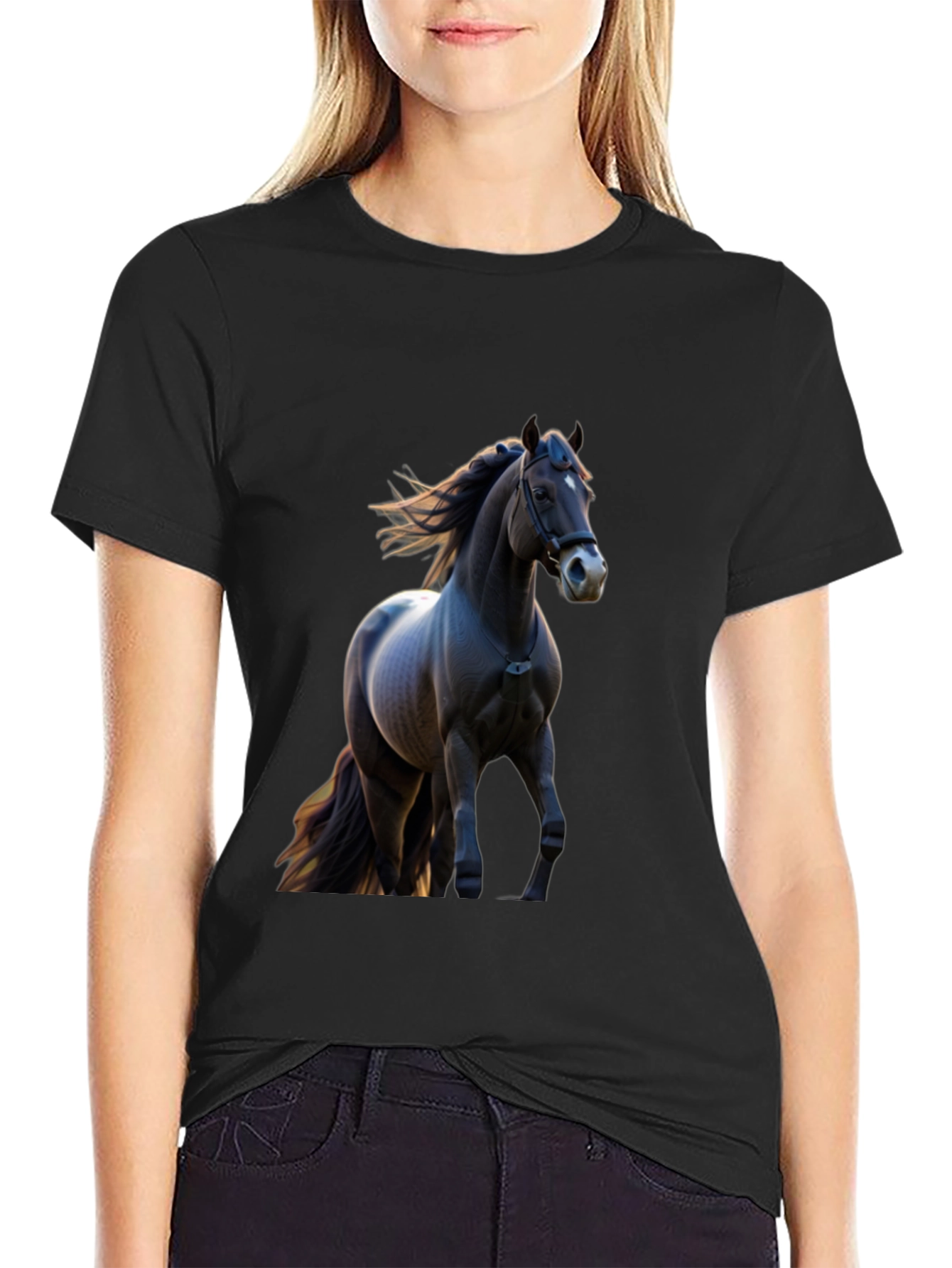 Black Horse Graphic Tee - Equestrian Style