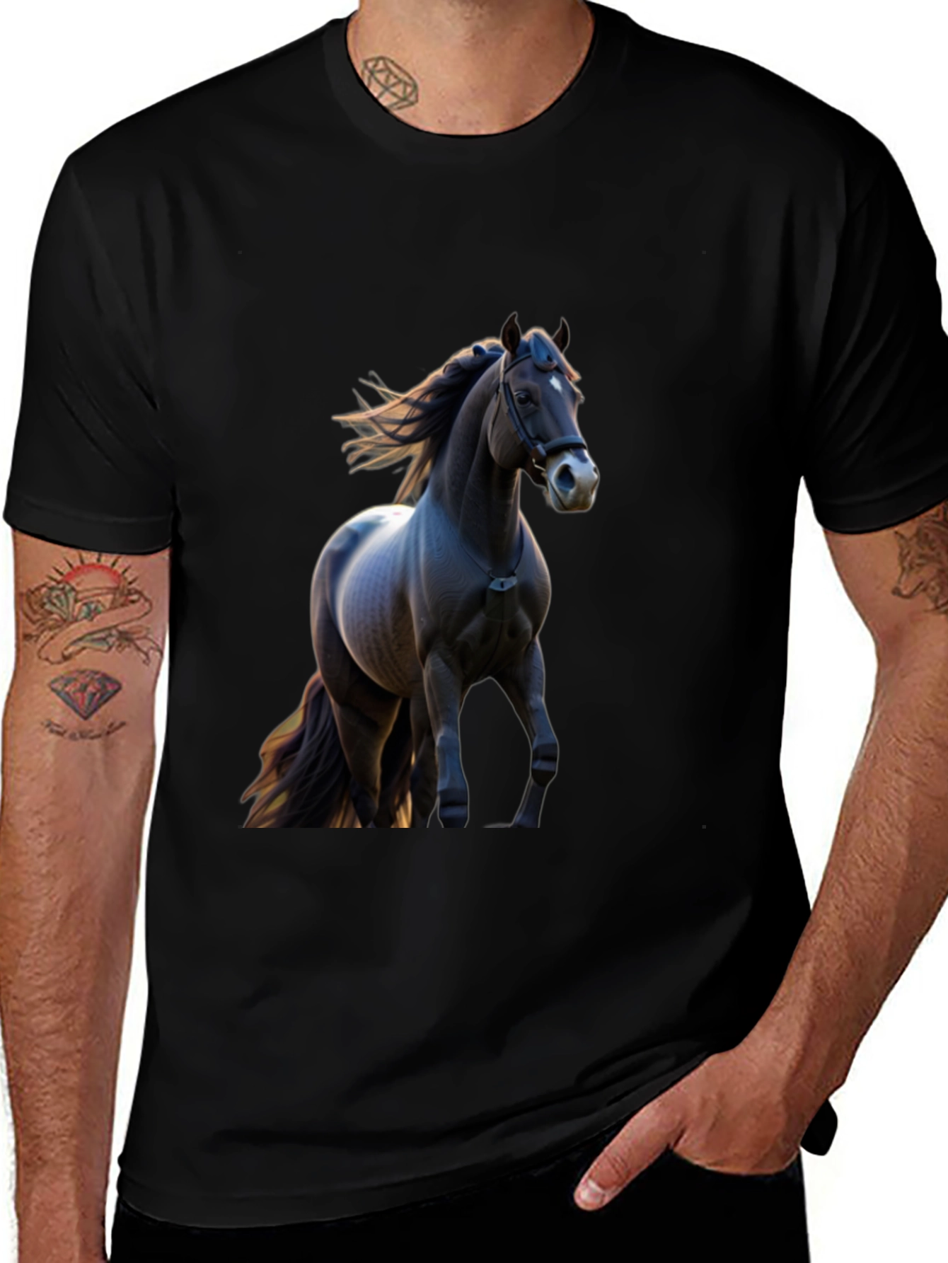 Black Horse Graphic Tee - Equestrian Style