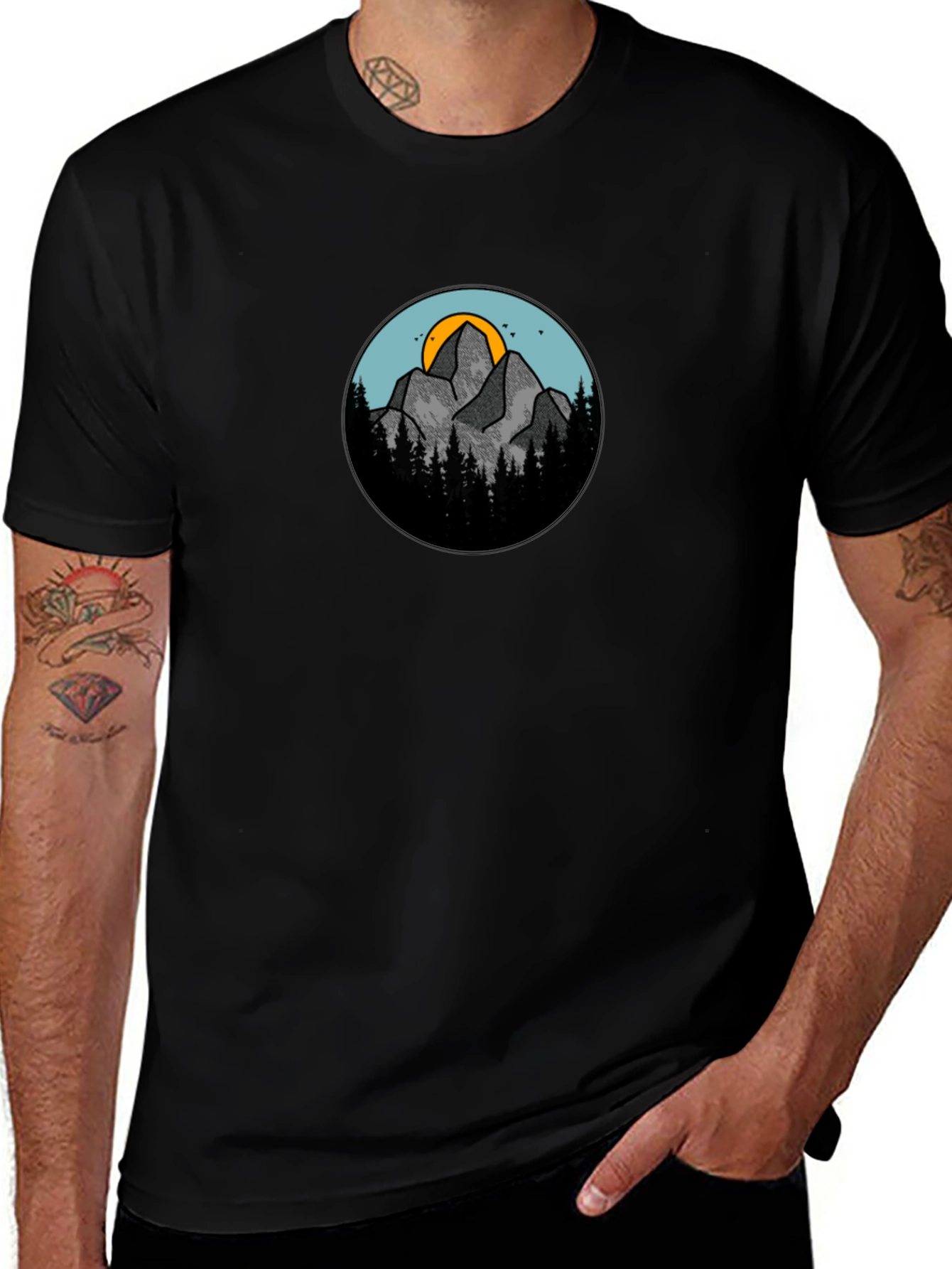 Mountain Scene Graphic Black T-Shirt
