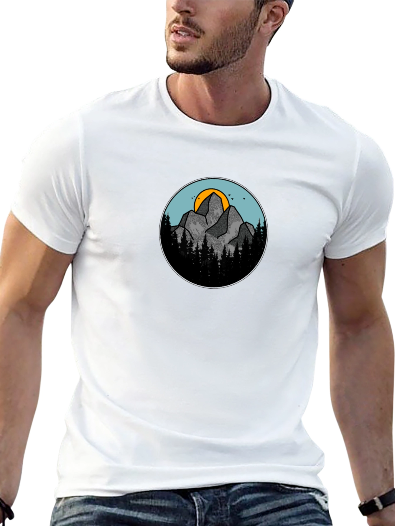 Mountain Scene Graphic Black T-Shirt