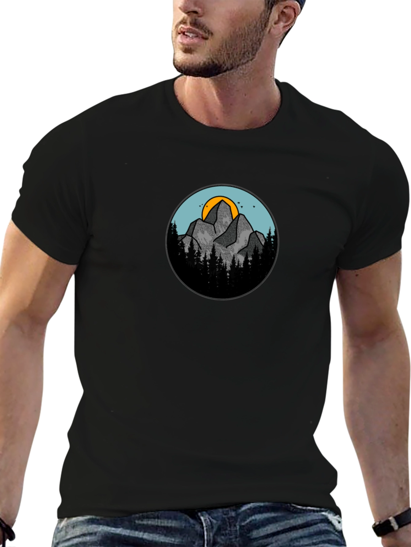 Mountain Scene Graphic Black T-Shirt