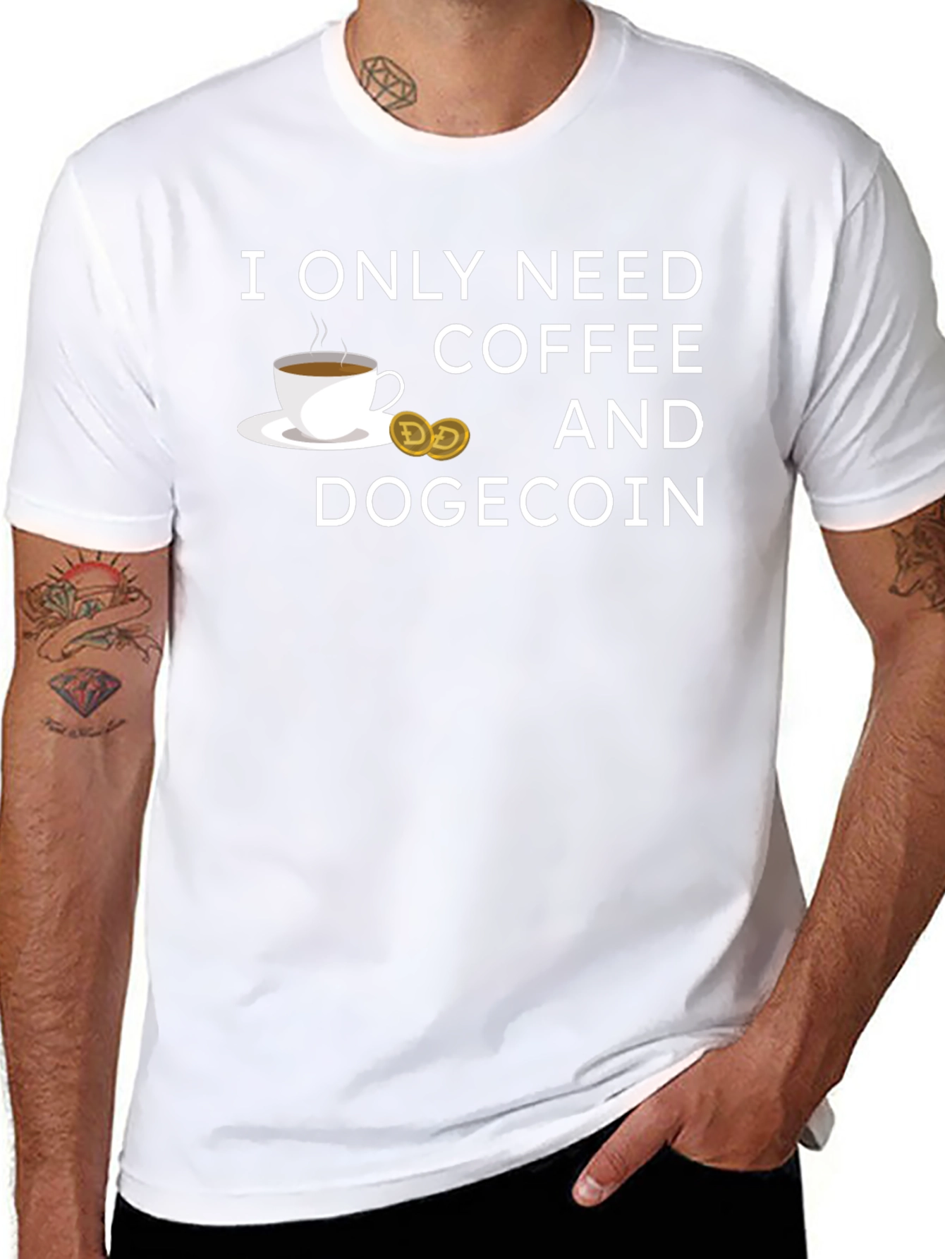 Coffee & Dogecoin Graphic T-Shirt - Crypto Lover Tee