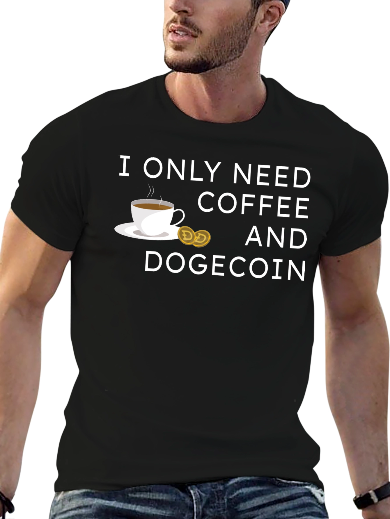 Coffee & Dogecoin Graphic T-Shirt - Crypto Lover Tee
