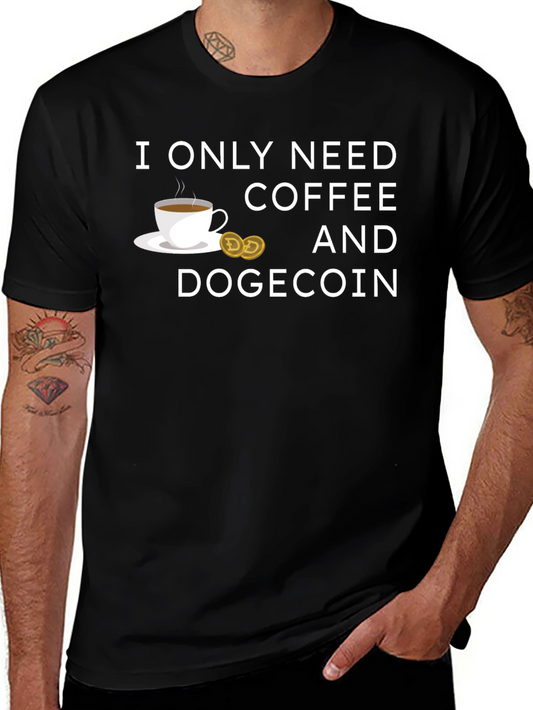Coffee & Dogecoin Graphic T-Shirt - Crypto Lover Tee