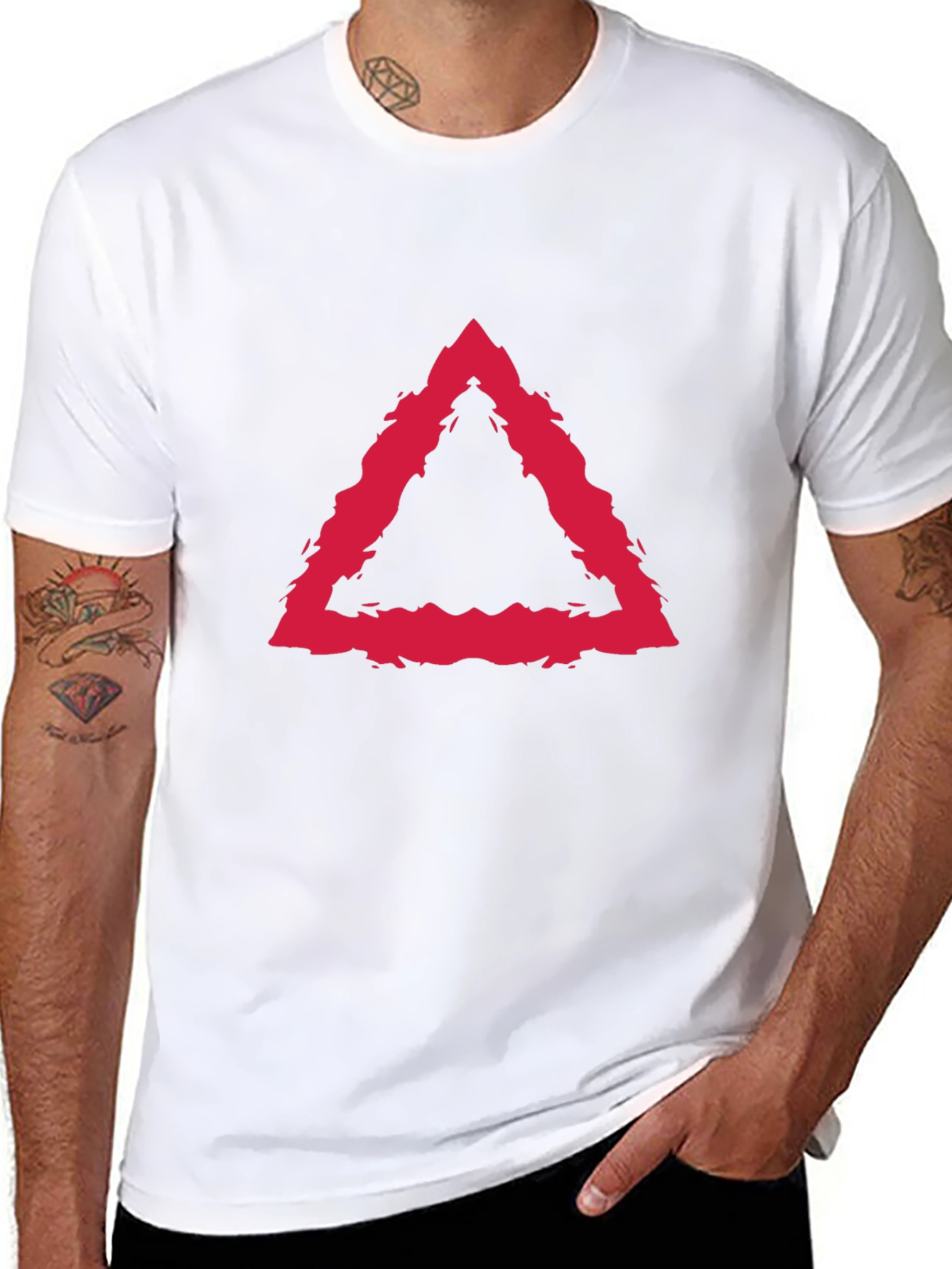 Modern Red Triangle Graphic Black T-Shirt