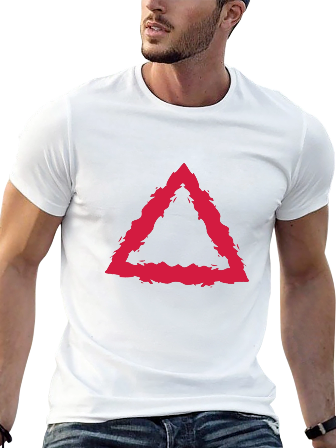 Modern Red Triangle Graphic Black T-Shirt