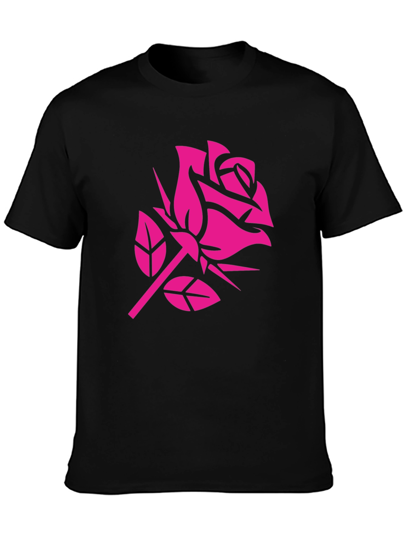 Pink Rose Graphic Black T-Shirt