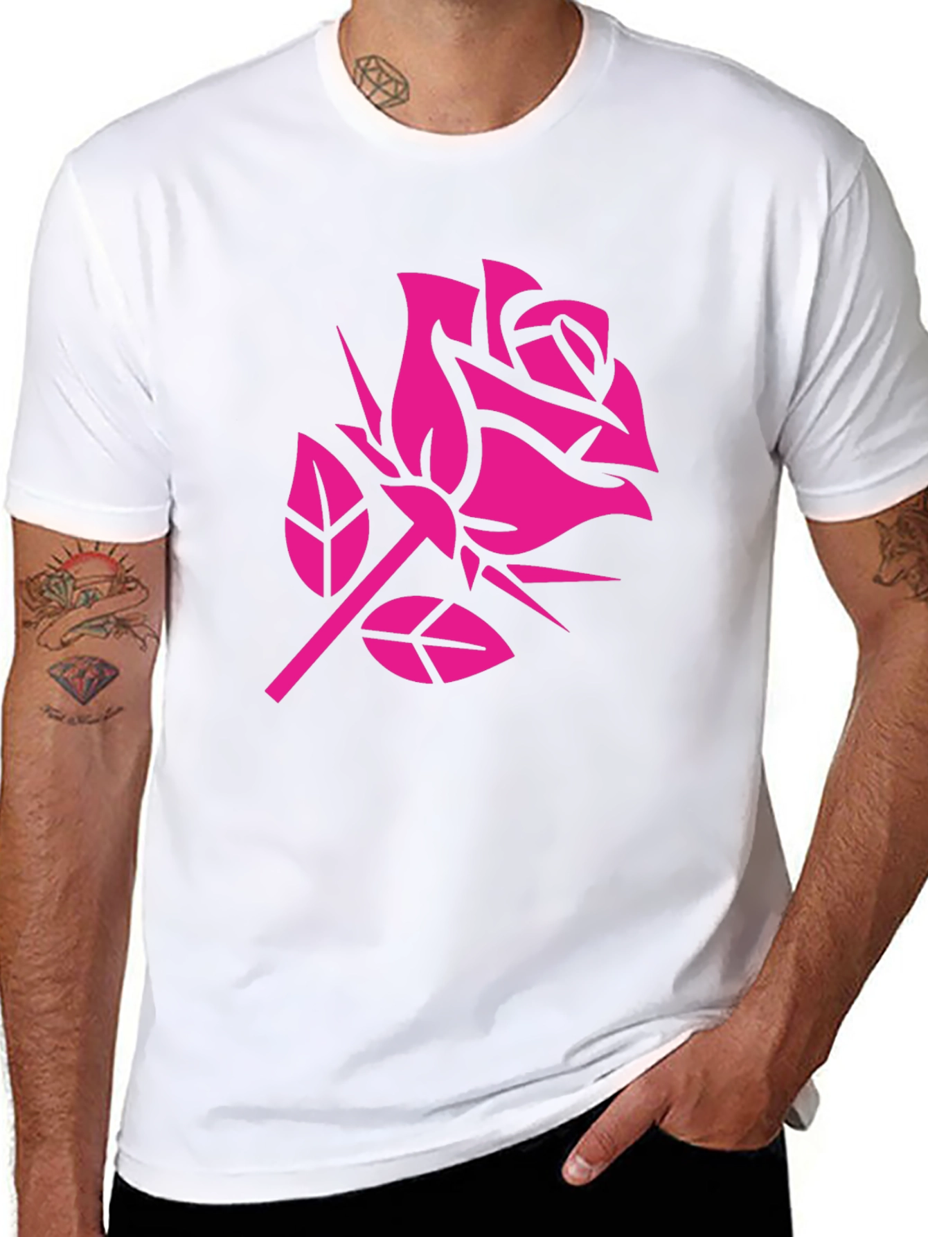 Pink Rose Graphic Black T-Shirt