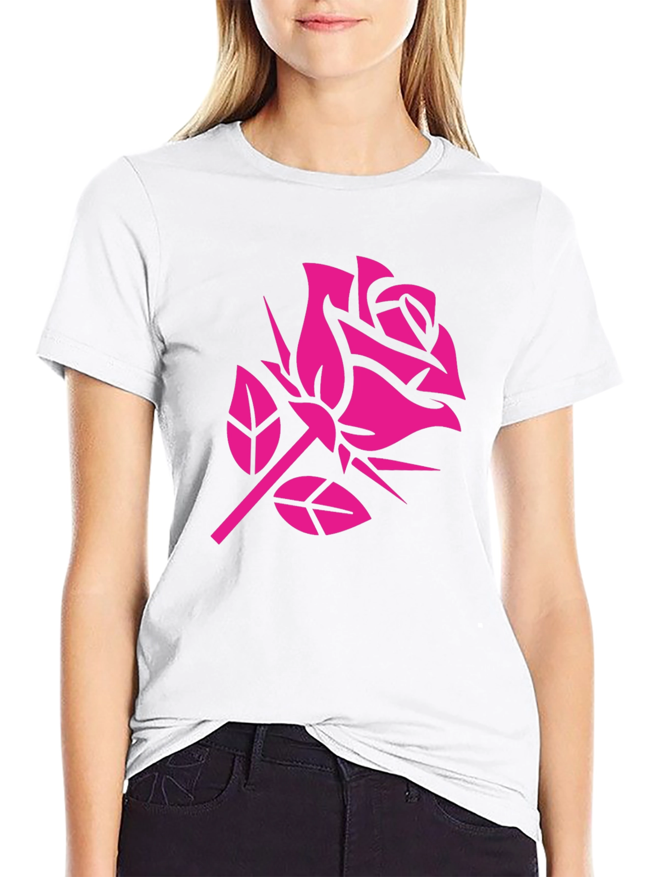 Pink Rose Graphic Black T-Shirt