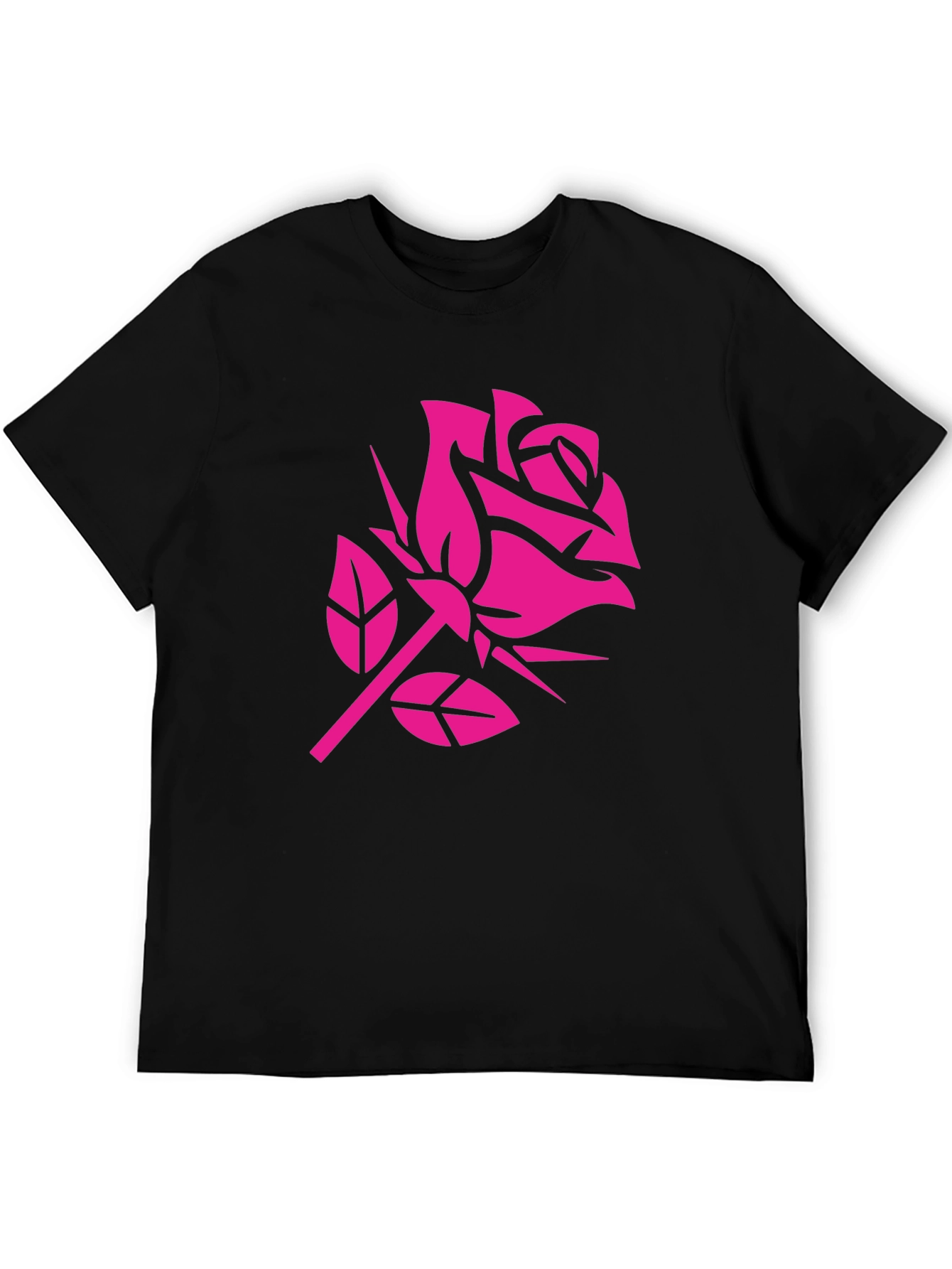 Pink Rose Graphic Black T-Shirt