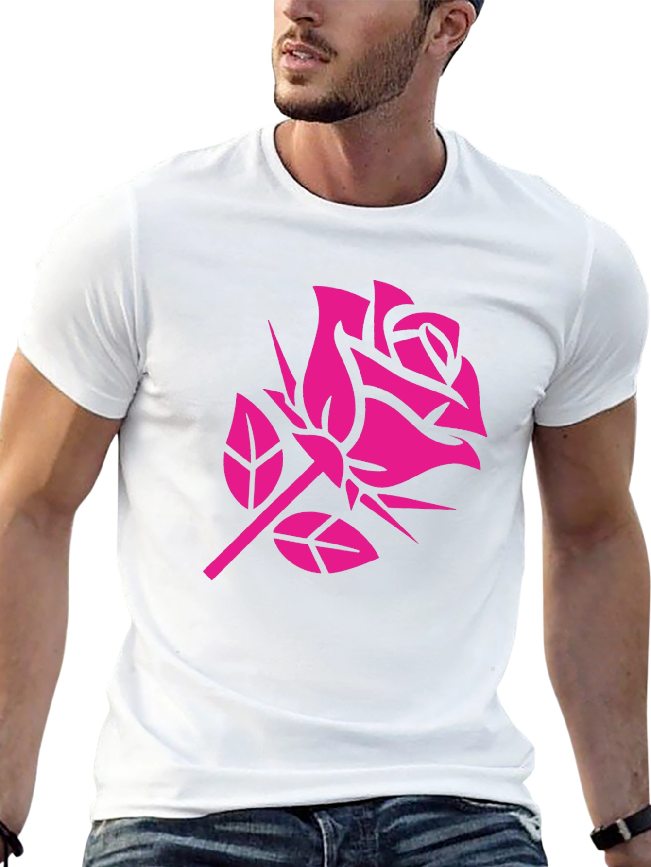 Pink Rose Graphic Black T-Shirt