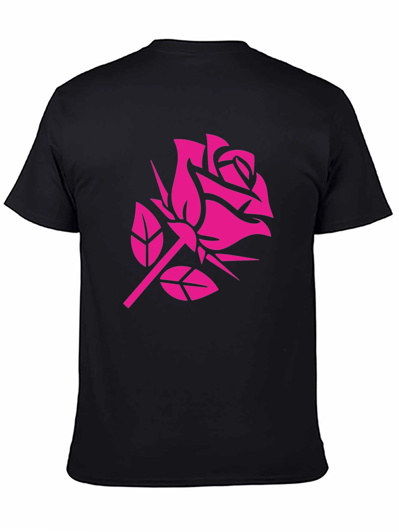 Pink Rose Graphic Black T-Shirt