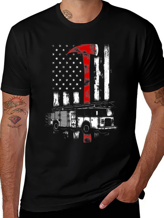 Firefighter American Flag Axe T-Shirt