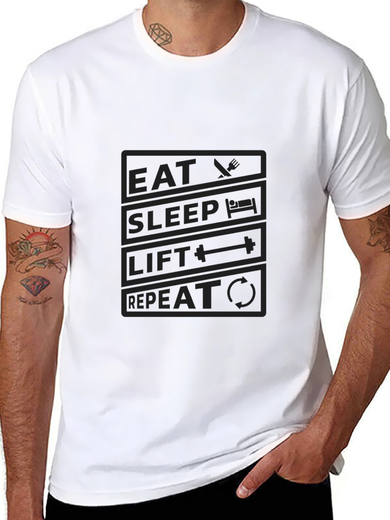 Eat Sleep Lift Repeat Black Graphic T-Shirt