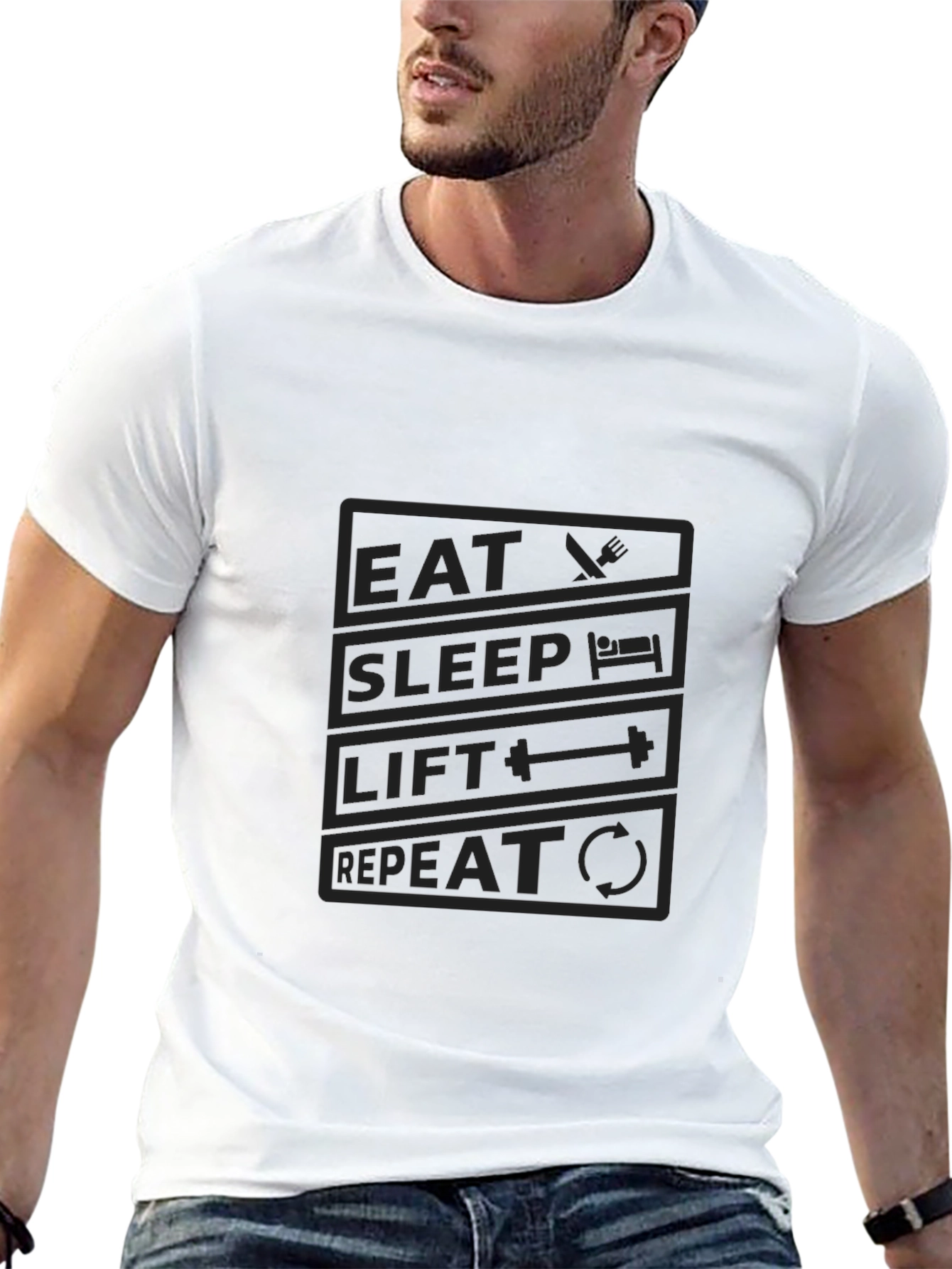 Eat Sleep Lift Repeat Black Graphic T-Shirt