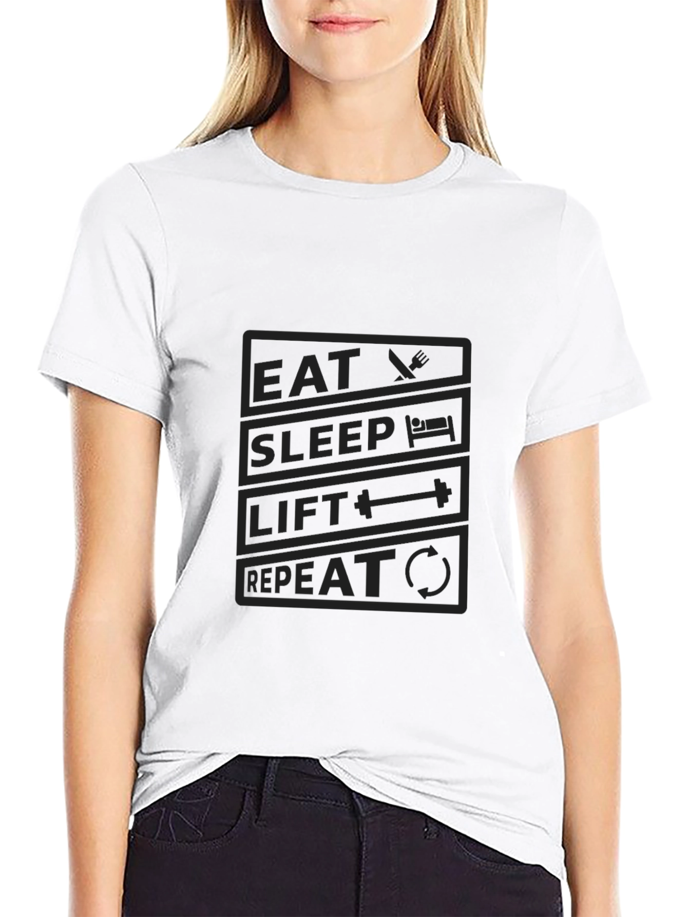 Eat Sleep Lift Repeat Black Graphic T-Shirt